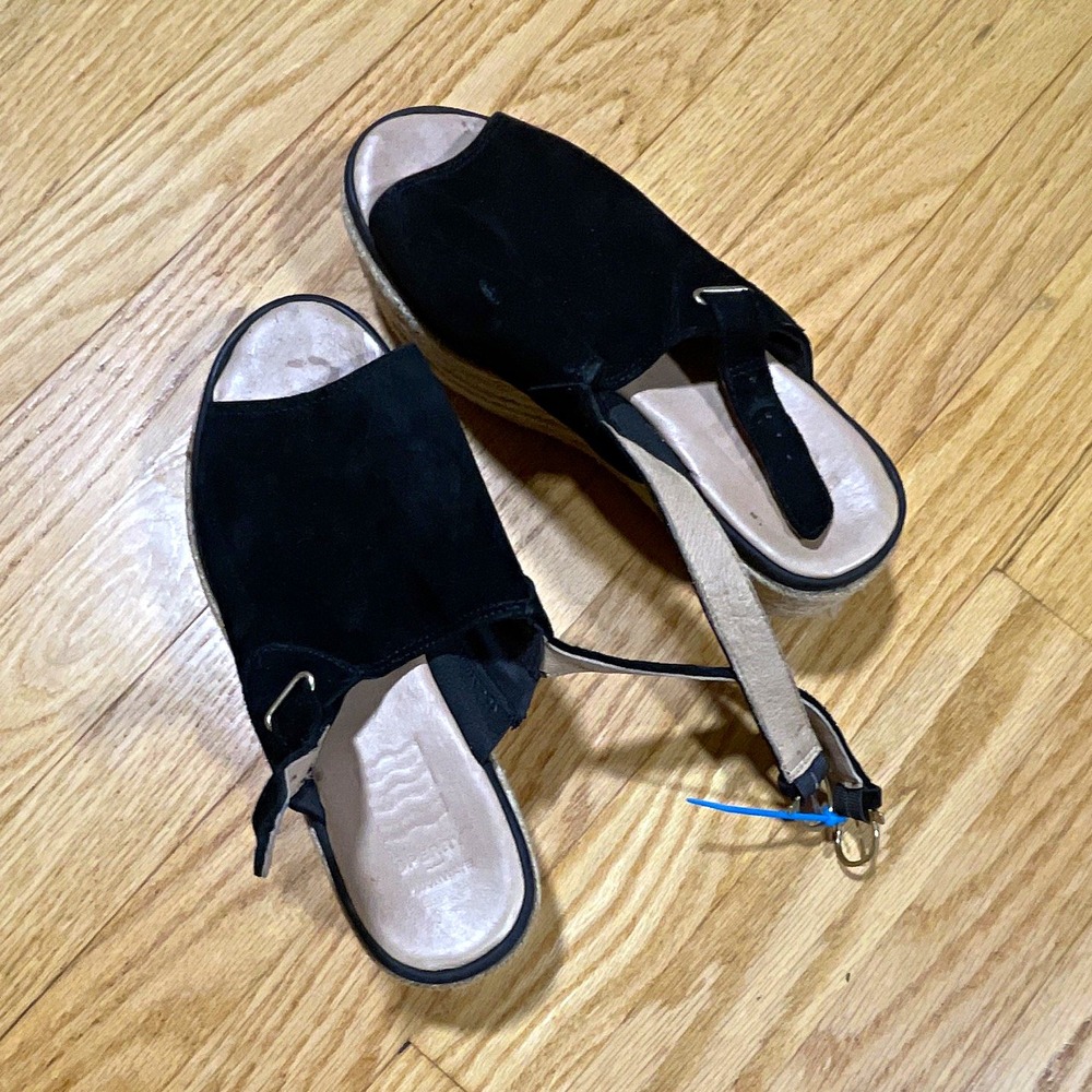 Sperry Black Espadrille Wedge Ankle Strap Buckle Open Toe Sandals Womens 7.5